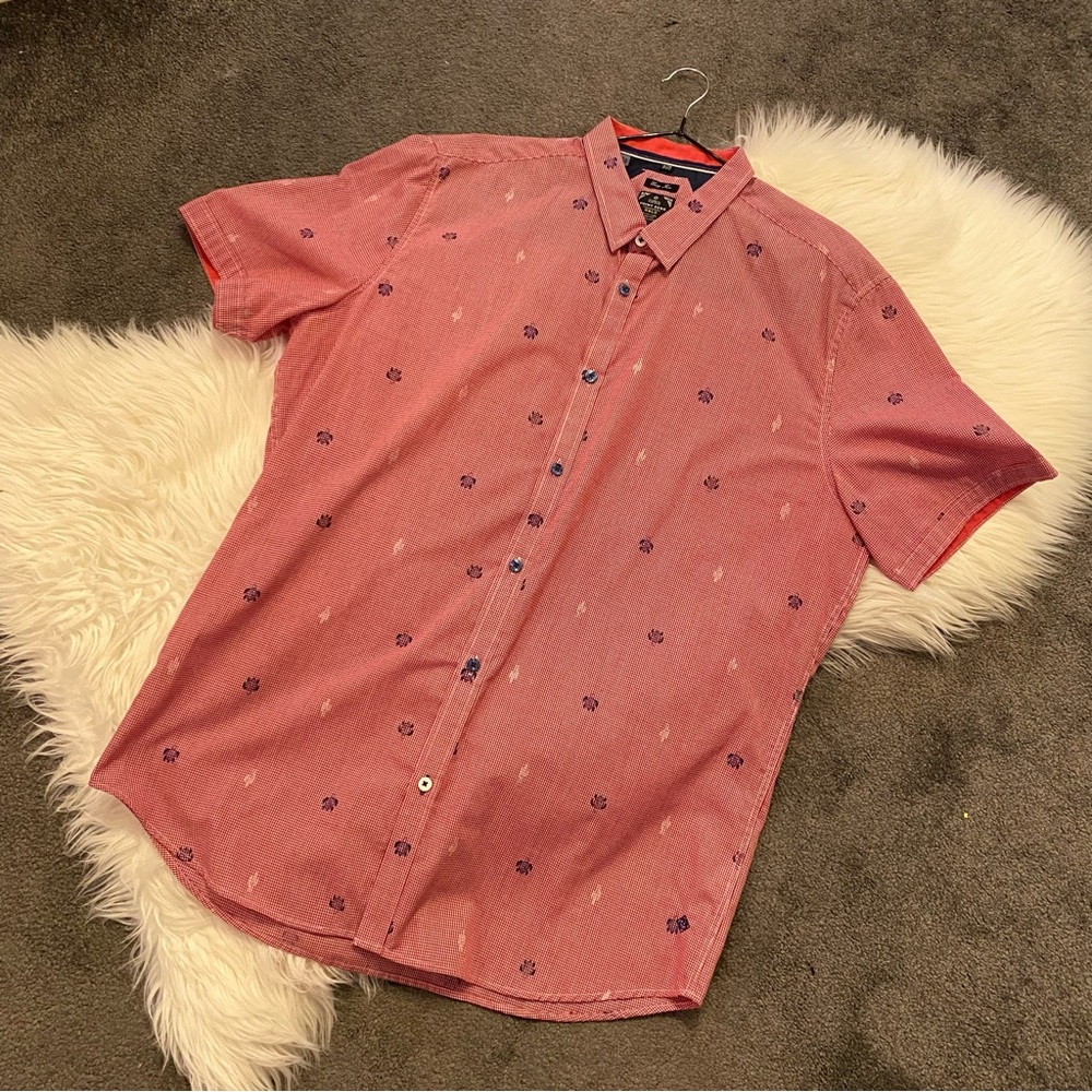 Point Zero Men's Red and Blue Patterned Shirt